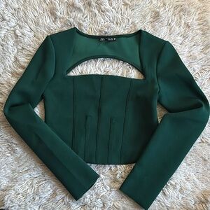 Corset Style Zara Long-sleeve Cutout Top